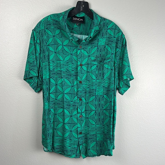 Tanoa Island wear Rayon shirt - Color Green / Navy - size M - Picture 2 of 7
